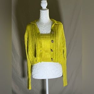 Wild fable women’s small yellow knitted cardigan and tank top set